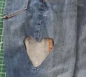 glue a thrifted quilt to your jeans and fall in love with the results, Heart cut out