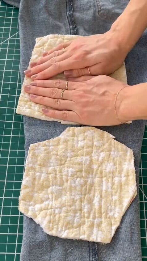 glue a thrifted quilt to your jeans and fall in love with the results, Gluing fabric patch