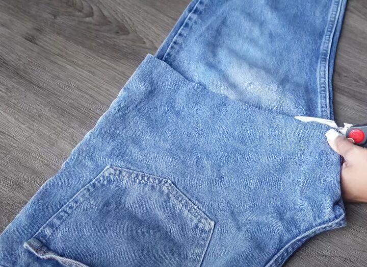 denim skirt made from jeans, Cutting legs