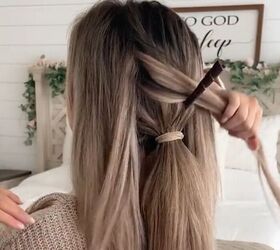 romantic hairstyle leaving you with princess hair, Crossing hair over pick