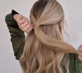 easy hack for half up hairdos, Tying half ponytail