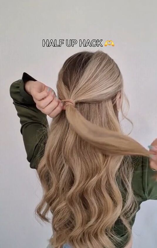 easy hack for half up hairdos, Tying half ponytail