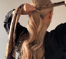 this scarf hairstyle is so easy you can do it, Adding scarf to hair
