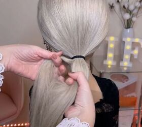 upgrade your ponytail with this unique finish, Separating hair from low ponytail