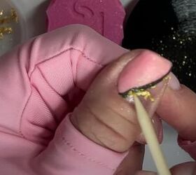 color block nail design, Applying gold foils
