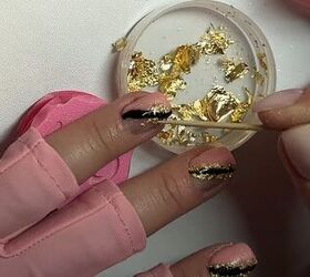 color block nail design, Applying gold foils