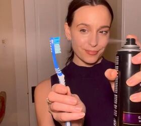 the genius reason to spray hairspray on your toothbrush, Applying hairspray to toothbrush