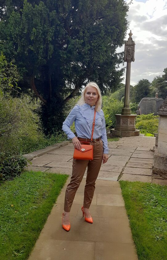 an orange handbag styling ideas, Blue Orange and Brown