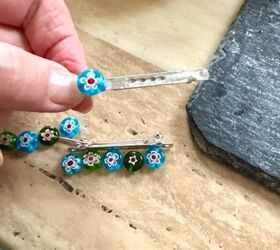how to create a unique hair clip using glass beads, Glue into position