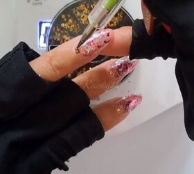 foil nail art design, Applying rhinestones