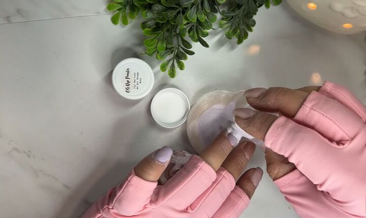 pink and white dip powder nails, Applying dip powder