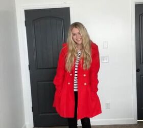 how to style a red coat, Stripes outfit