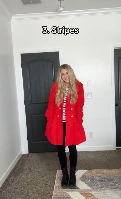 how to style a red coat, Stripes outfit