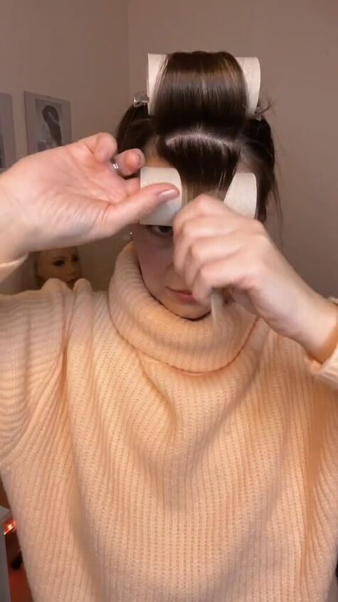 how to use a toilet paper roll for volume in your hair, Rolling bangs