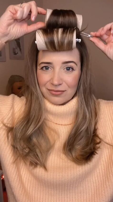 how to use a toilet paper roll for volume in your hair, Letting bangs set