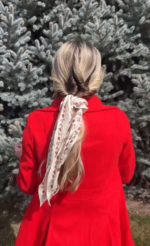 try this hairstyle the next time you wear a hat, Pigtail hairstyle with scarf