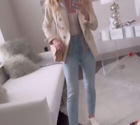 casual spring outfit ideas, Beige jacket outfit