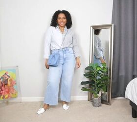 what to wear with wide leg pants, Denim wide leg pants