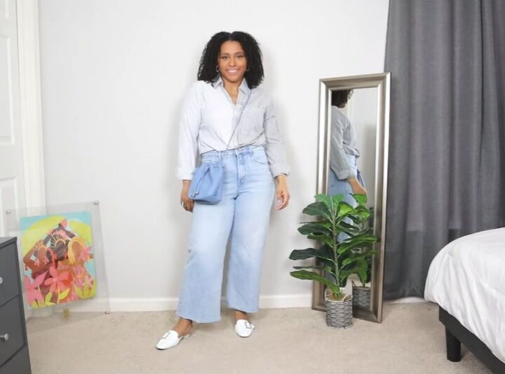 what to wear with wide leg pants, Denim wide leg pants