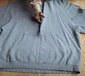 She cuts a giant old hoodie in half to make this cute and cozy idea