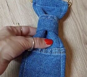 this diy denim accessory can go with any outfit, Completing denim tie accessory
