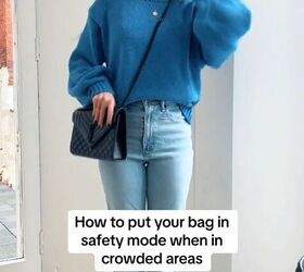 how to securely wear your purse in crowds, Putting bag strap on