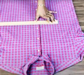 She cuts an oversized men's button-down shirt in half to make something SO cute for summer