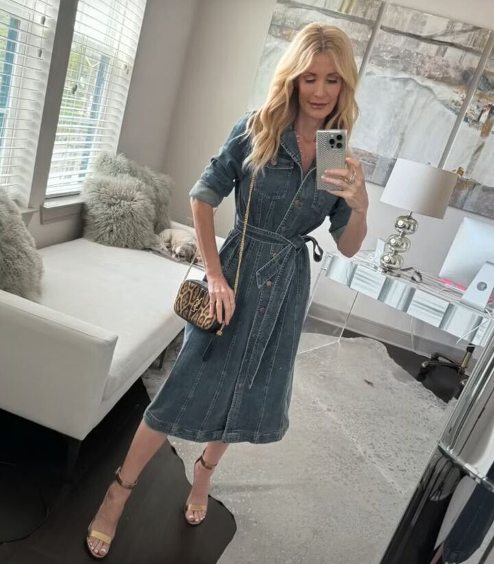 casual spring outfits for over 40, Denim trench dress