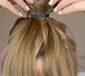 get a jumbo bun with this hack, Covering hair elastic