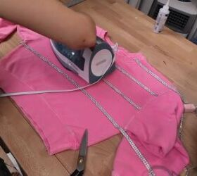 rhinestones on clothes, DIYing pink crew neck sweatshirt