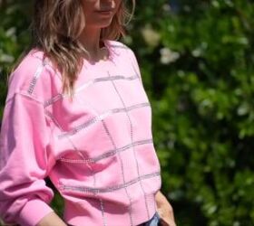 rhinestones on clothes, Rhinestone pink crew neck sweater