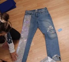 rhinestones on clothes, DIYing rhinestone jeans