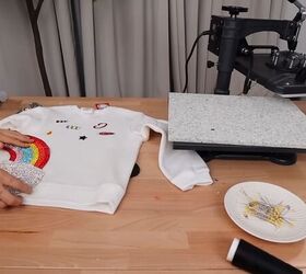 rhinestones on clothes, DIYing rainbow sweater