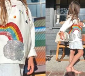 rhinestones on clothes, DIY rainbow sweater