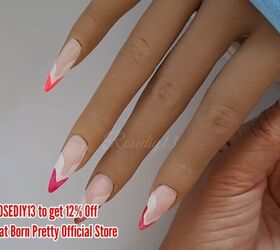 hot pink french tip nails, Progress shot