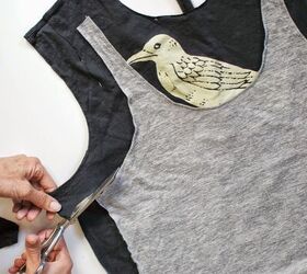 She cuts the back out of an old tank top to make something SO stylish