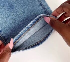 how to shorten your jeans and keep the original hem, Turning jeans up