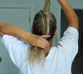 messy bun updo, Splitting the ponytail