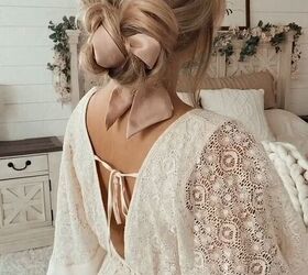 Braided ribbon bun hairdo