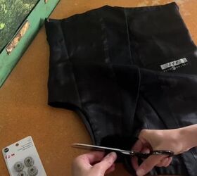 She cut the top part of a men's vest and made something so chic and stylish