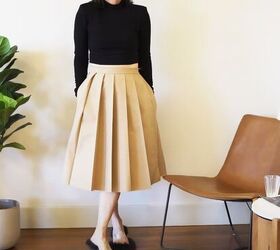 pleated midi skirt outfit, Beige pleated midi skirt outfit idea