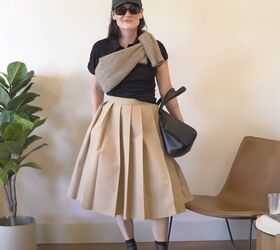 pleated midi skirt outfit, Beige pleated midi skirt outfit idea