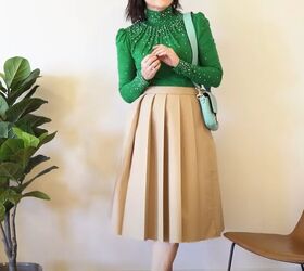 pleated midi skirt outfit, Beige pleated midi skirt outfit idea