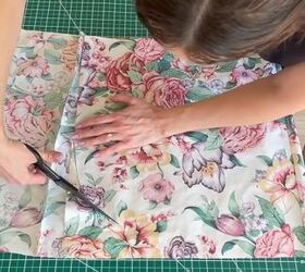 turn a thrifted tablecloth into your new favorite summer piece, Cutting the fabric