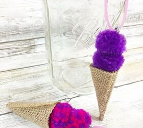 Pom Pom and Burlap Ice Cream Cone Necklace by Creatively Beth