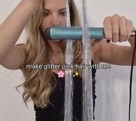 how to make pink glitter hair, Straightening the tinsel