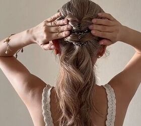 how to style your hair with this unique accessory, Splitting the half bun