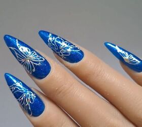 Blue butterfly nail design