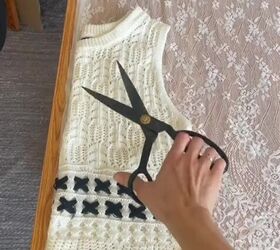 She lays a sleeveless top over a lace tablecloth for this lovely idea