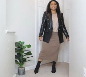 sexy leather outfits, Leather blazer with a skirt